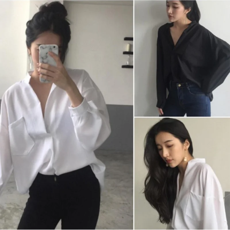 Female Loose Tops Long Sleeve V Neck Blouses Korean Style Women Fashion Solid Shirts Women Autumn Casual Chiffon Blouses
Female Loose Tops Long Sleeve V Neck Blouses Korean Style Women Fashion Solid Shirts Women Autumn Casual Chiffon Blouses