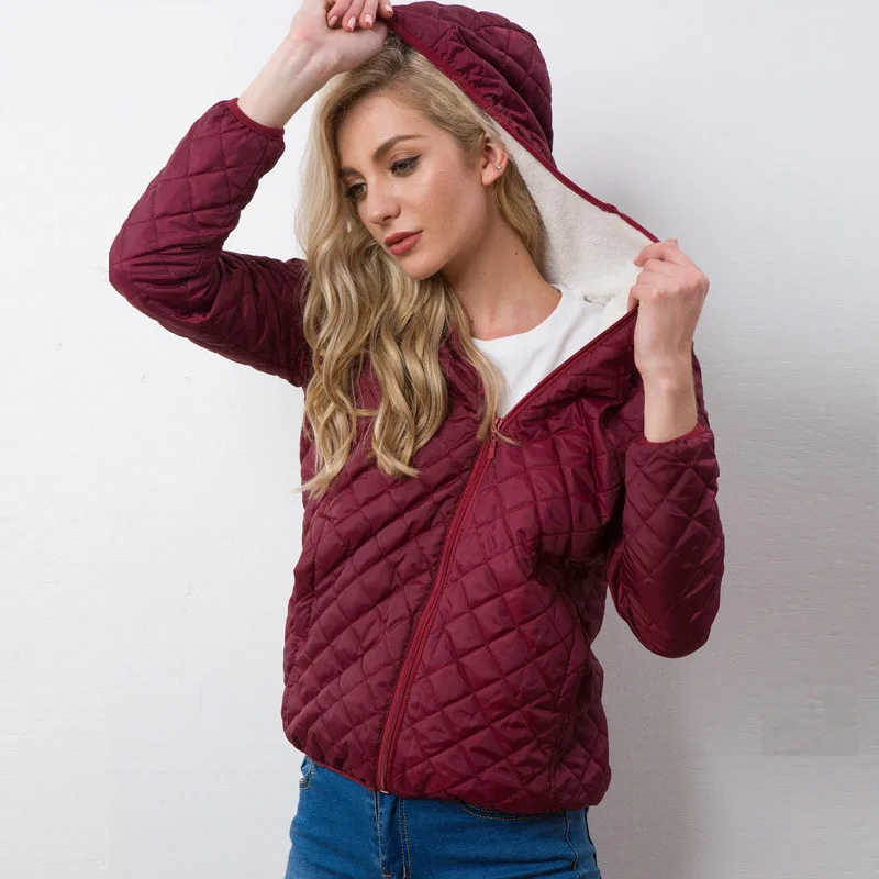 Cotton Clothing Women's Jacket Short Paragraph Casual Large Size Thin Thin Plus Velvet Thickening Lamb Hair Hooded Cotton Coat AS062 (7)
