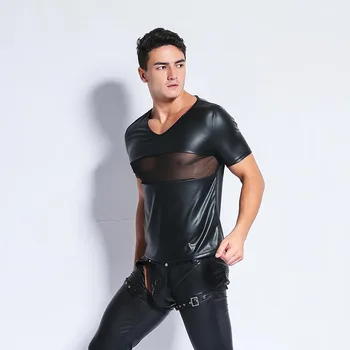 Black Fashion Transparent Mesh Patent Leather Bodysuit Sexy Tops Tees Male Sexy Catsuit Night Cleabwear for Men's
Black Fashion Transparent Mesh Patent Leather Bodysuit Sexy Tops Tees Male Sexy Catsuit Night Cleabwear for Men's