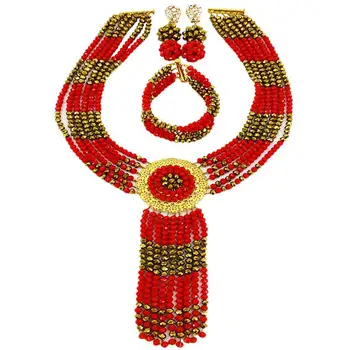 Artificial Opaque Red Gold Color Nigerian Wedding Beads Necklace Crystal Bridal Jewelry Sets 6C-ZPHLS-20
Artificial Opaque Red Gold Color Nigerian Wedding Beads Necklace Crystal Bridal Jewelry Sets 6C-ZPHLS-20