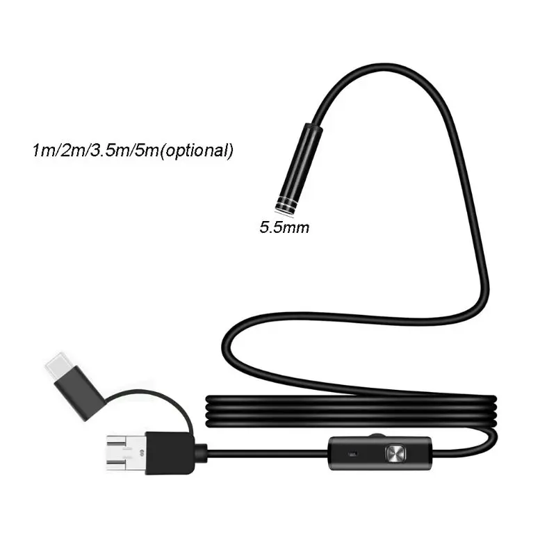 Flexible 3in1 5.5mm USB Micro USB Type C Waterproof Industrial Endoscope Snake Camera Inspection Borescope for Samsung Huawei Xi
Flexible 3in1 5.5mm USB Micro USB Type C Waterproof Industrial Endoscope Snake Camera Inspection Borescope for Samsung Huawei Xi