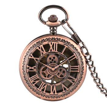 

Luxury Black Smooth Double Hunter Design Hand Winding Mechanical Steampunk Skeleton Pocket Watch Men's Roman Numeral Male Clock