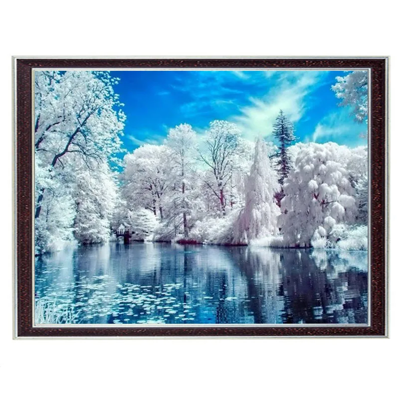 Needlework Crafts 14CT unprinted Full Embroidery DIY French DMC Quality Counted Cross Stitch Kits Oil painting Winter Lake | Дом и сад