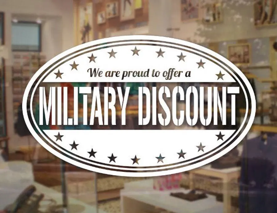 Military Discount Glass Sticker Veteran Decal Store Business Sign Decal For Store Shop Window Waterproof Adhesive Mural BS01
Military Discount Glass Sticker Veteran Decal Store Business Sign Decal For Store Shop Window Waterproof Adhesive Mural BS01