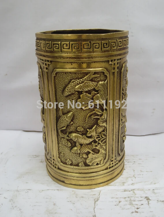 Antique home decoration brass Pen Holder , Hand-carved Fish Lotus Brush Pot Metal crafts
Antique home decoration brass Pen Holder , Hand-carved Fish Lotus Brush Pot Metal crafts