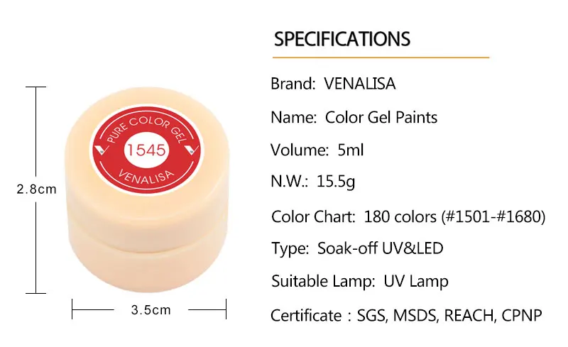 180 Solid Colors Nail Art Designs VENALISA <font><b>2019</b></font> Hot Sale Soak Off Paint Gel UV LED Ink Color Paint Gel Nail Varnish Gel Lacquer 80638-