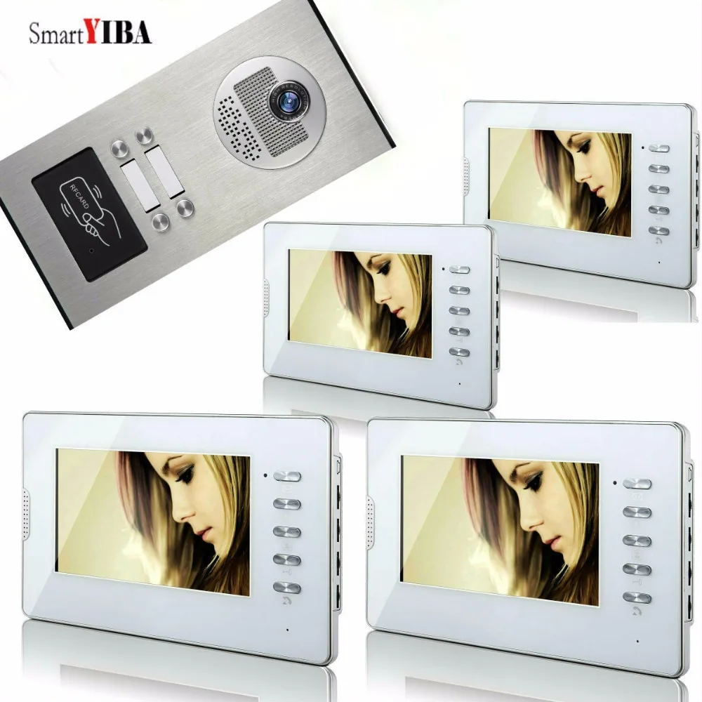 SmartYIBA 4 Unit Apartment RFID Access Video Intercom System Video Door Phone Doorbell Kit With IR Night Vision Door Camera
SmartYIBA 4 Unit Apartment RFID Access Video Intercom System Video Door Phone Doorbell Kit With IR Night Vision Door Camera