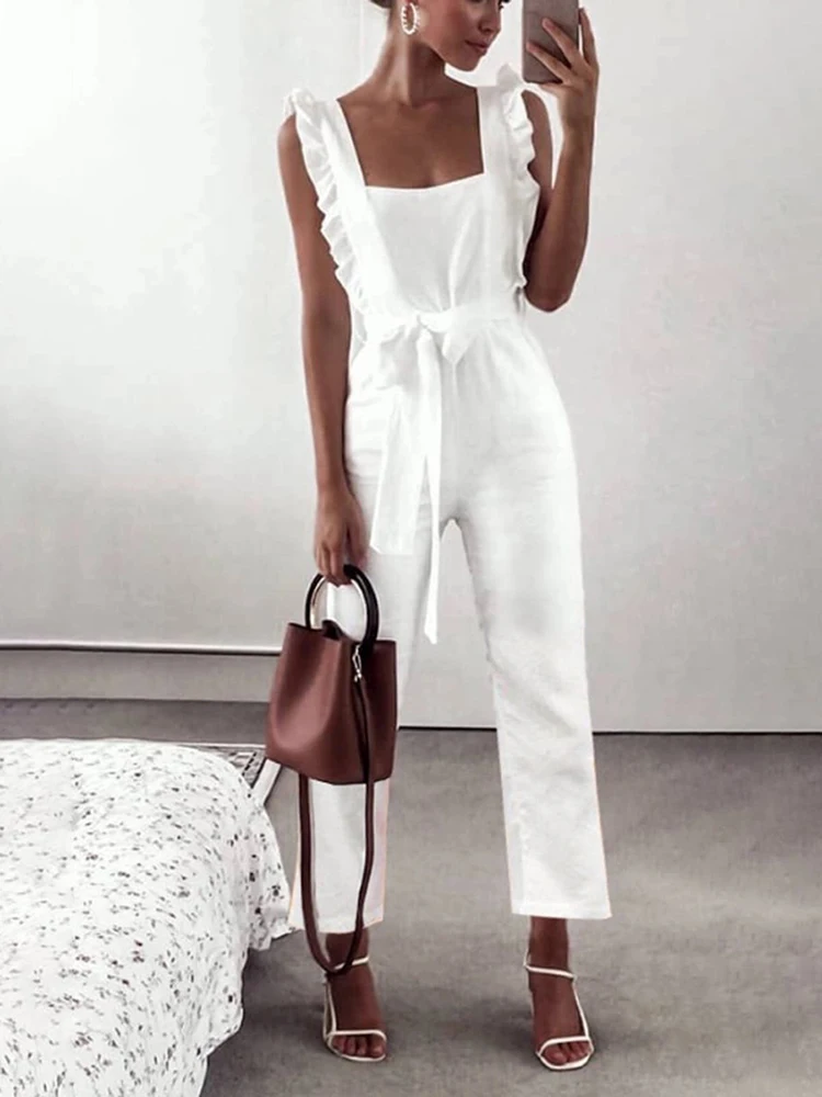 Fashion Ruffled Square Collar Sling Tied Belt Jumpsuit 2019 Solid Slim Trousers Women's Jumpsuits Casual Summer Rompers Overalls
Fashion Ruffled Square Collar Sling Tied Belt Jumpsuit 2019 Solid Slim Trousers Women's Jumpsuits Casual Summer Rompers Overalls