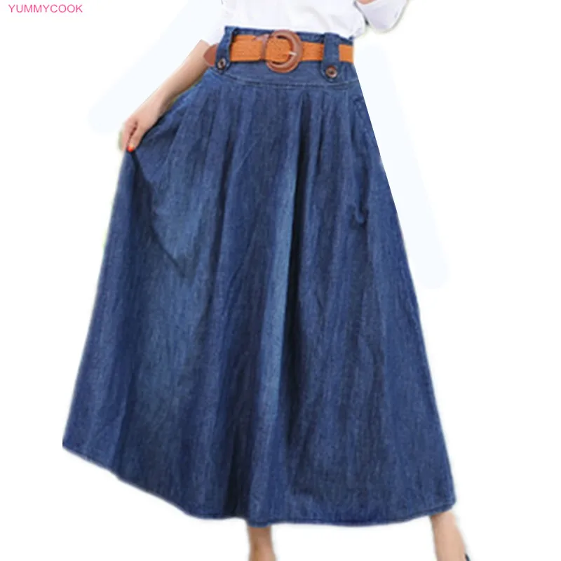 Spring summer Large size women Denim half body skirt long elastic waist pleated skirt Retro woman Cowboy big swing skirts 517
Spring summer Large size women Denim half body skirt long elastic waist pleated skirt Retro woman Cowboy big swing skirts 517