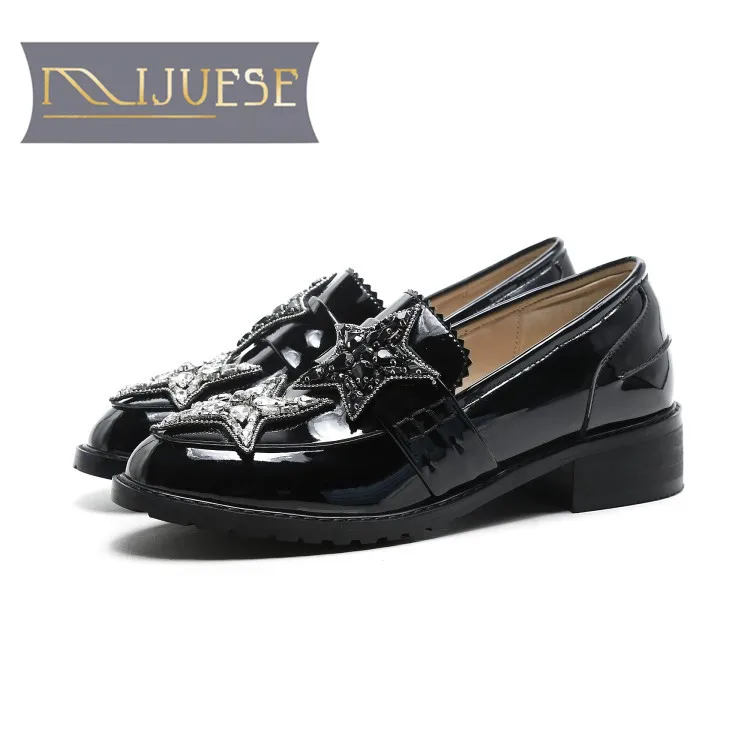 MLJUESE 2018 women pumps autumn spring cow leather patent crystal high heels soft office lady shoes party dress wedding | Обувь