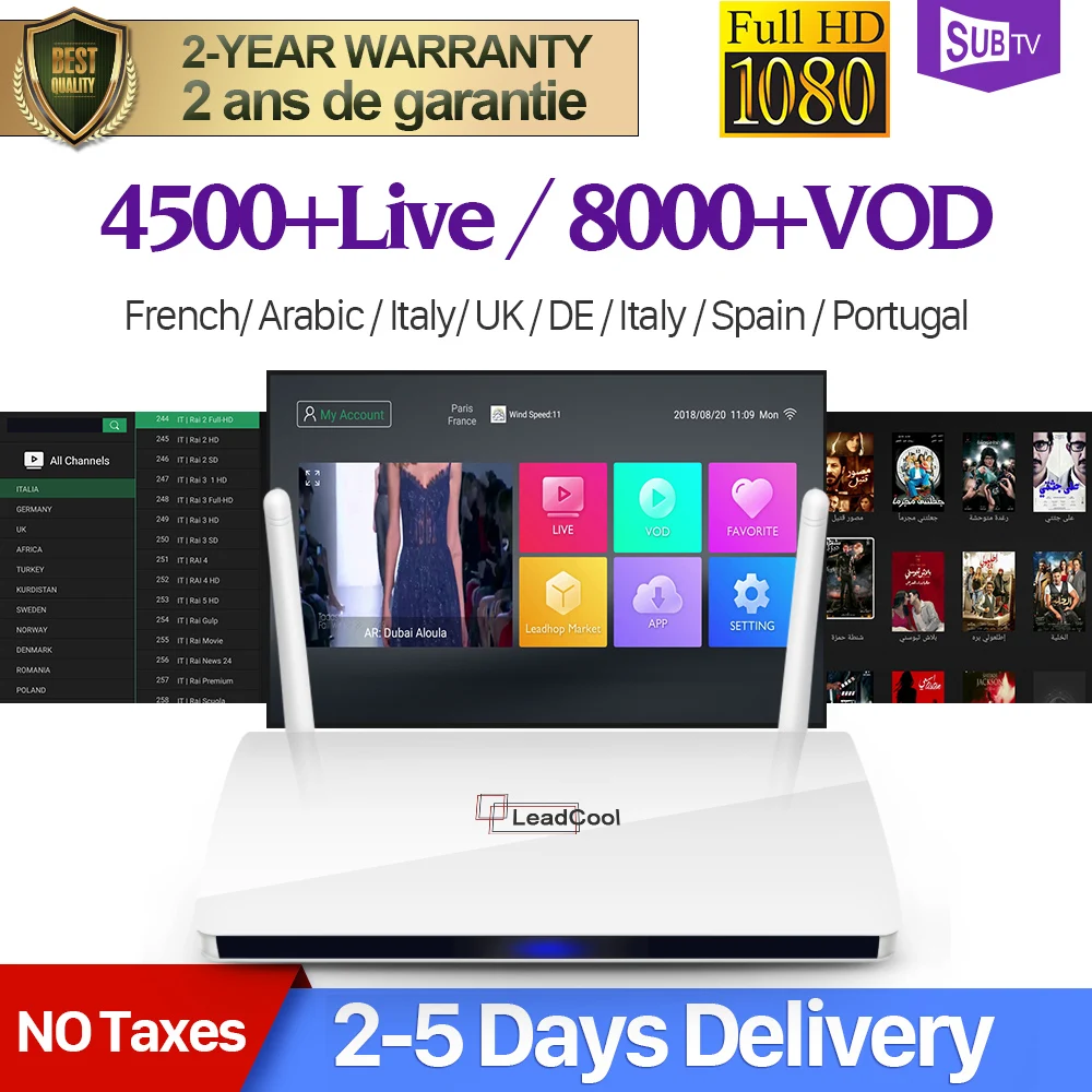 Leadcool IP TV France Android 8.1 TV Receivers with 4K SUBTV Code 1 Year IPTV France Belgium Netherlands Arabic Spain IPTV Box
Leadcool IP TV France Android 8.1 TV Receivers with 4K SUBTV Code 1 Year IPTV France Belgium Netherlands Arabic Spain IPTV Box