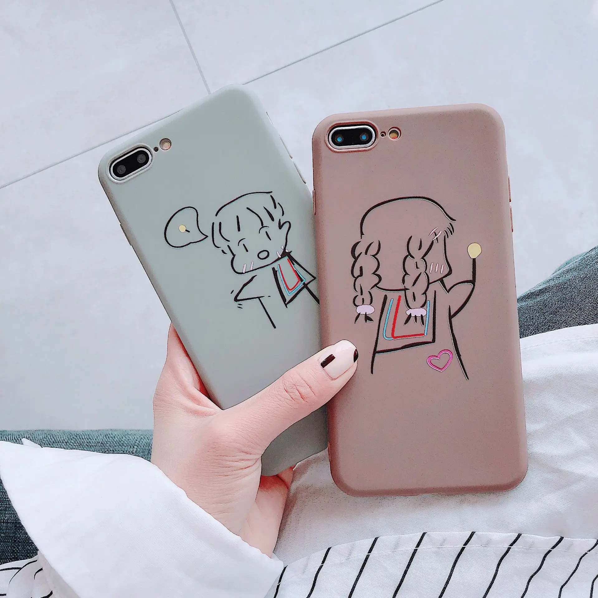 Cute Hand-Drawn Cartoon Boy Girl Gray Brown Phone Case For iphone X XR XS Max 6 6S 7 8 Plus Matte Soft Silicone Full Back Cover
Cute Hand-Drawn Cartoon Boy Girl Gray Brown Phone Case For iphone X XR XS Max 6 6S 7 8 Plus Matte Soft Silicone Full Back Cover