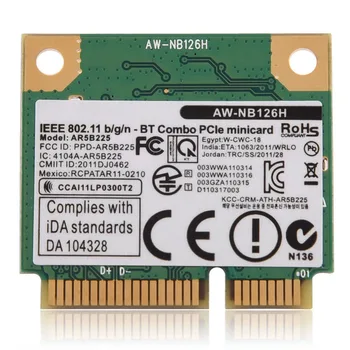 Card for Atheros AR5B225 R9485 AR3012 AW-NB097H AW-NB100H AW-NB126H DELL DW1703 WiFi Bluetooth 4.0 Wireless Mini PCI-E Card
Card for Atheros AR5B225 R9485 AR3012 AW-NB097H AW-NB100H AW-NB126H DELL DW1703 WiFi Bluetooth 4.0 Wireless Mini PCI-E Card