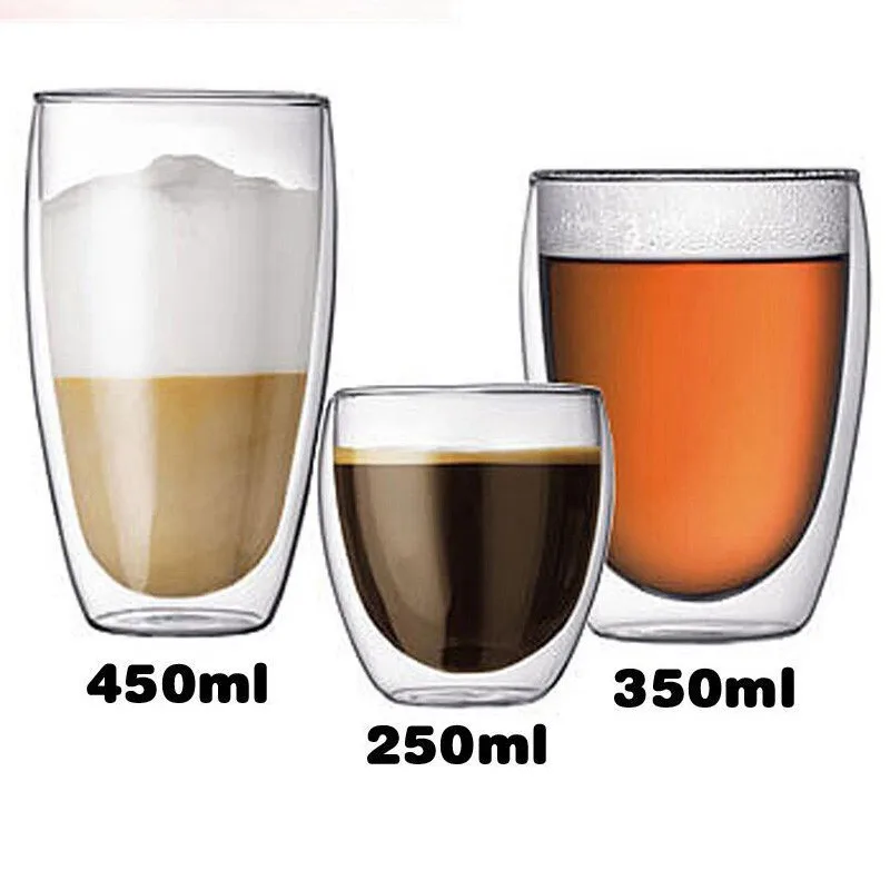 

Heat-resistant Double Wall Glass Coffee Cup Juice Mugs Healthy Drink Mug Tea Mugs Drinkware 80ml/250ML/350ML/450ML