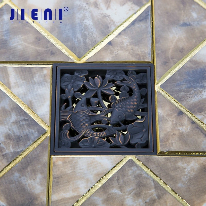 

JIENI Floor Drain Euro Oil Rubbed Black Bronze New Antique Brass Bathroom Floor Drainer Square Shape 10*10CM Shower Waste Drain