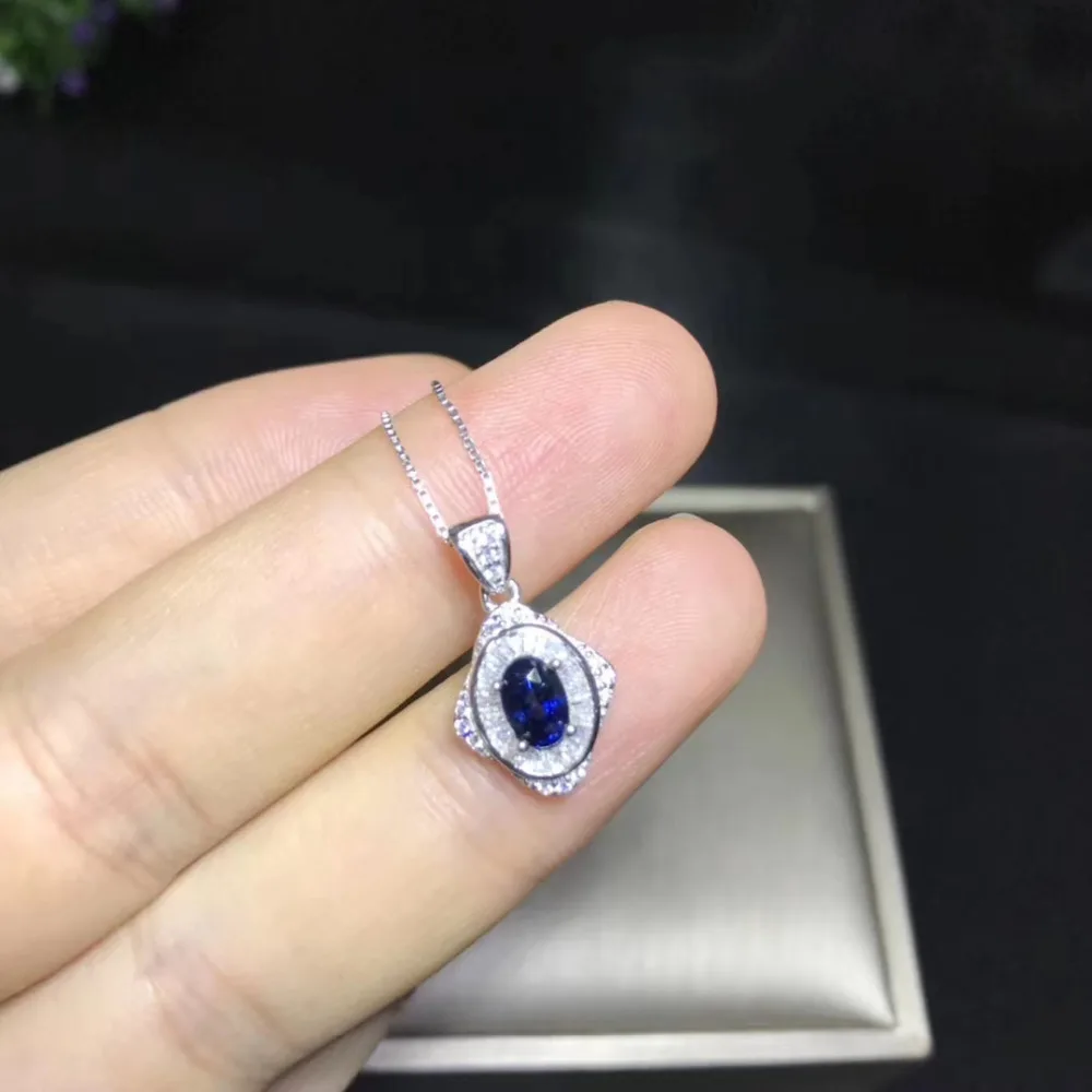 

natural sapphire Pendant natural gemstone pendant necklace S925 silver Lovely Popular geometry rhombic girl party gift jewelery