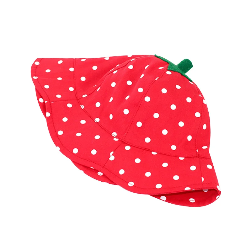 Polka Strawberry Baby Hat Fashion Red Girls Bucket Hat Dots Cotton Kids Sun Cap Lace Up Girls Hat Summer Baby Girls Clothing (7)