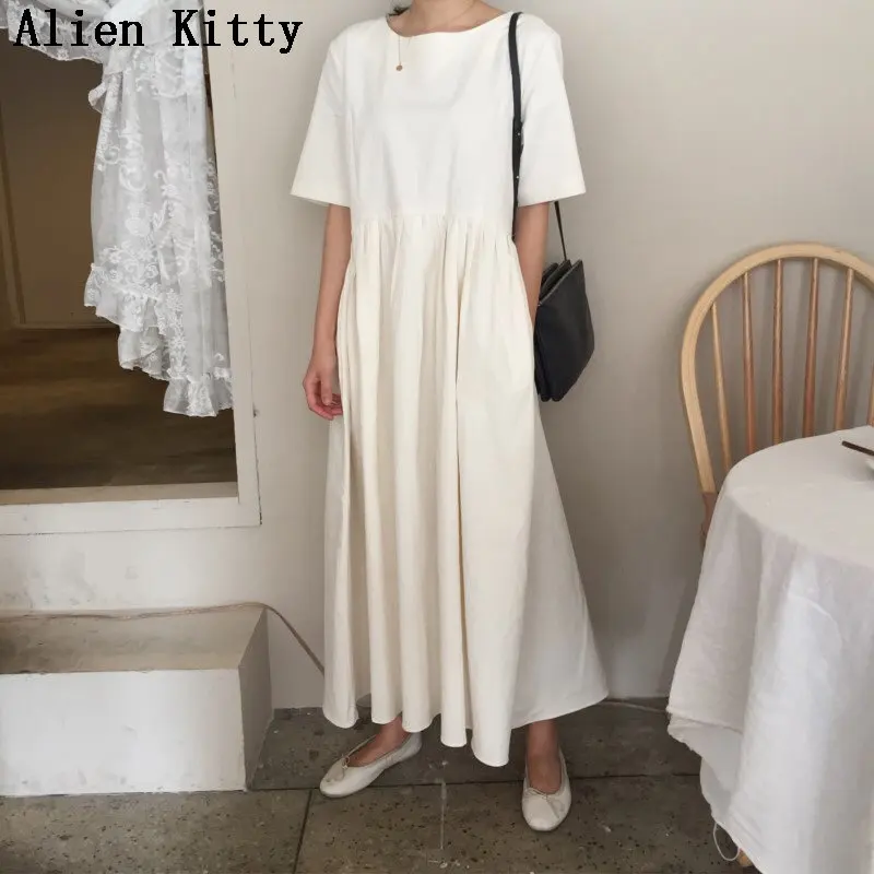 Alien Kitty 2019 Elegant Summer Lazy Style Half-Sleeved Casual Dress Loose Ruffles Sweet Simple Women All-Match Long Beige Dress
Alien Kitty 2019 Elegant Summer Lazy Style Half-Sleeved Casual Dress Loose Ruffles Sweet Simple Women All-Match Long Beige Dress