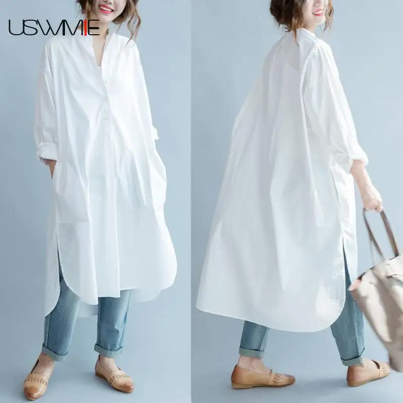 USWMIE 2018 Autumn Women Dress Literature Pockets O-neck Solid Color Vestidos Long Section Irregular Hem Plus Size White Dress
USWMIE 2018 Autumn Women Dress Literature Pockets O-neck Solid Color Vestidos Long Section Irregular Hem Plus Size White Dress