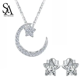 SA SILVERAGE 925 Sterling Silver Star-moon Pendant Necklaces Star Stud Earrings Jewelry Sets for Woman AAA Zirconia Silver Sets
SA SILVERAGE 925 Sterling Silver Star-moon Pendant Necklaces Star Stud Earrings Jewelry Sets for Woman AAA Zirconia Silver Sets