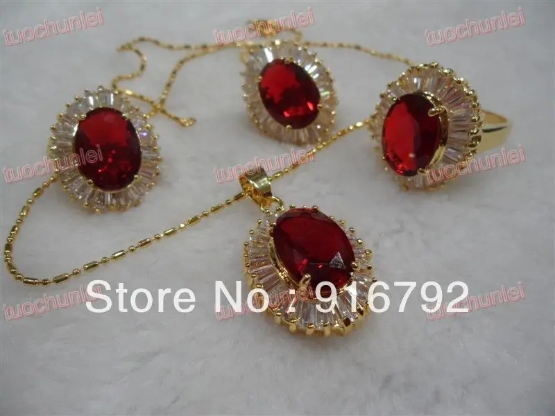 Wholesale free shipping >>>>>Beautiful Red Zircon Crystal Gem Inlay Lucky Pendant Necklace Earring Ring Set
Wholesale free shipping >>>>>Beautiful Red Zircon Crystal Gem Inlay Lucky Pendant Necklace Earring Ring Set