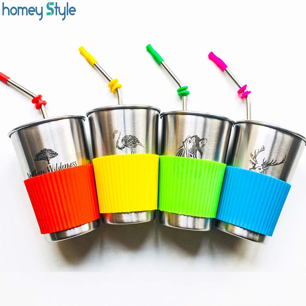 4 Pack Stainless Steel Mug Cups 16 oz Unbreakable Metal Drinking Tumblers With Sealed Lid Bent Straw Silicone Sleeve For Family 
4 Pack Stainless Steel Mug Cups 16 oz Unbreakable Metal Drinking Tumblers With Sealed Lid Bent Straw Silicone Sleeve For Family