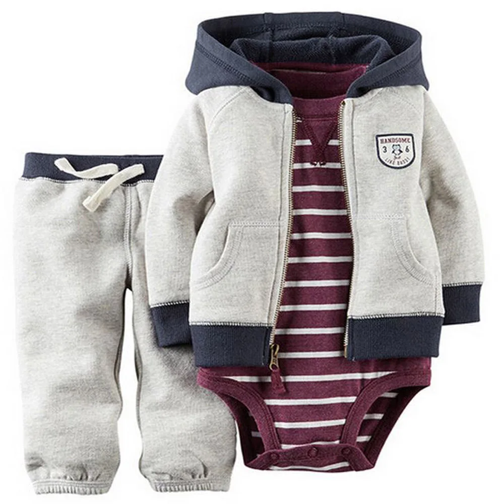 Free shipping kids baby bebes boys clothes set jacket + romper + pants boy girl clothing infant Autumn Spring children suits