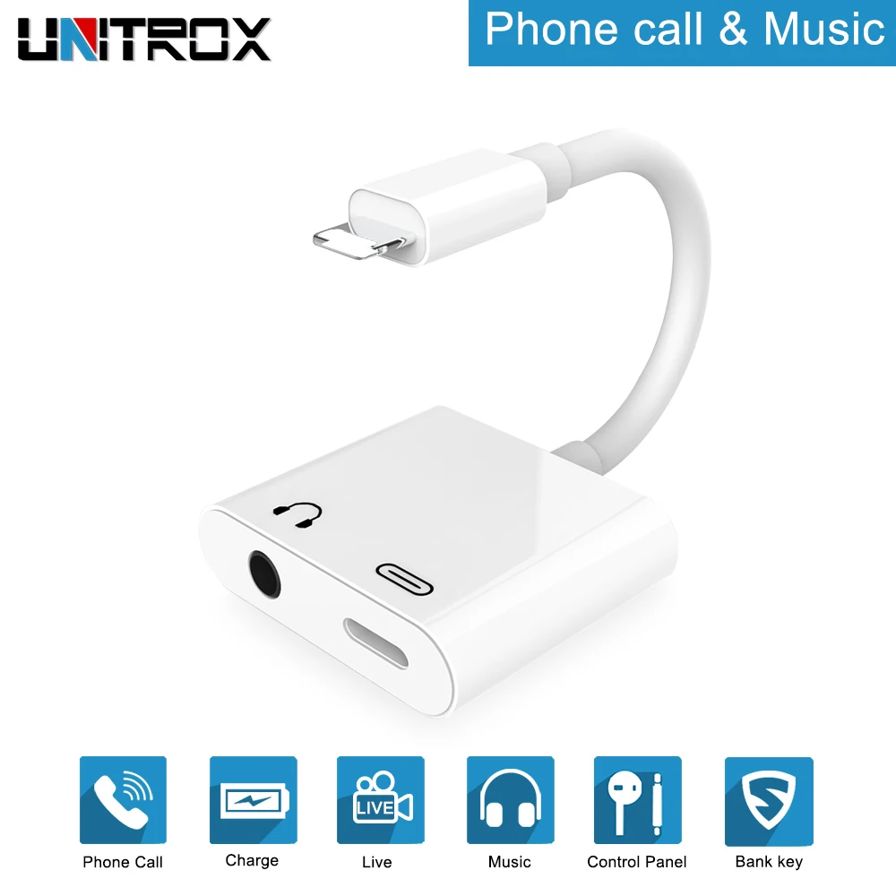 

2 in 1 for Lightning to 3.5mm Aux Audio Headphone Jack Charging/Calling Splitter Adapter For iPhone X/XR/XS 8 7 6 for iOS 9.2-13