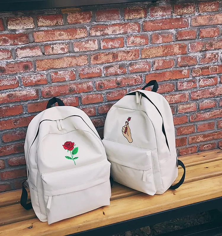 MSMO Finger Heart Backpack Cute Women Men Canvas Rose Embroidery Backpacks for Teenagers Women's Travel Bags Rucksack School Bag 30