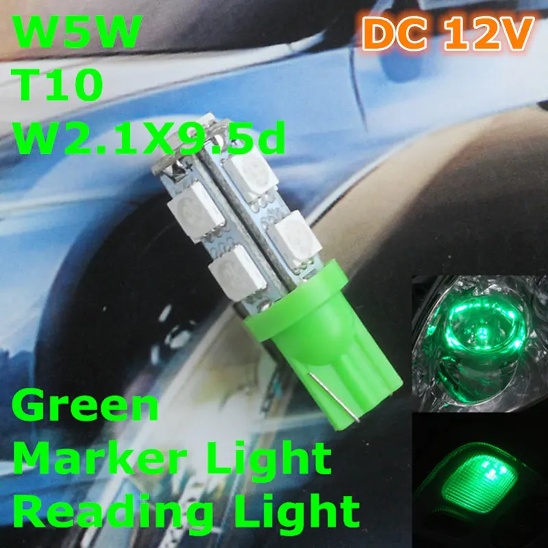 12V LED Green Color Car Bulb Lamp T10(9*5050 SMD)W5W W2.1X9.5d for Signal Top Reading Width Light
12V LED Green Color Car Bulb Lamp T10(9*5050 SMD)W5W W2.1X9.5d for Signal Top Reading Width Light