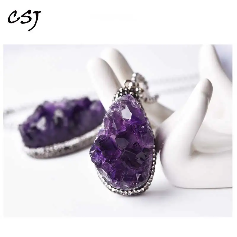 CSJ natural rough amethyst pendants real gemstone fine jewelry best nice gift for women wife lady
CSJ natural rough amethyst pendants real gemstone fine jewelry best nice gift for women wife lady