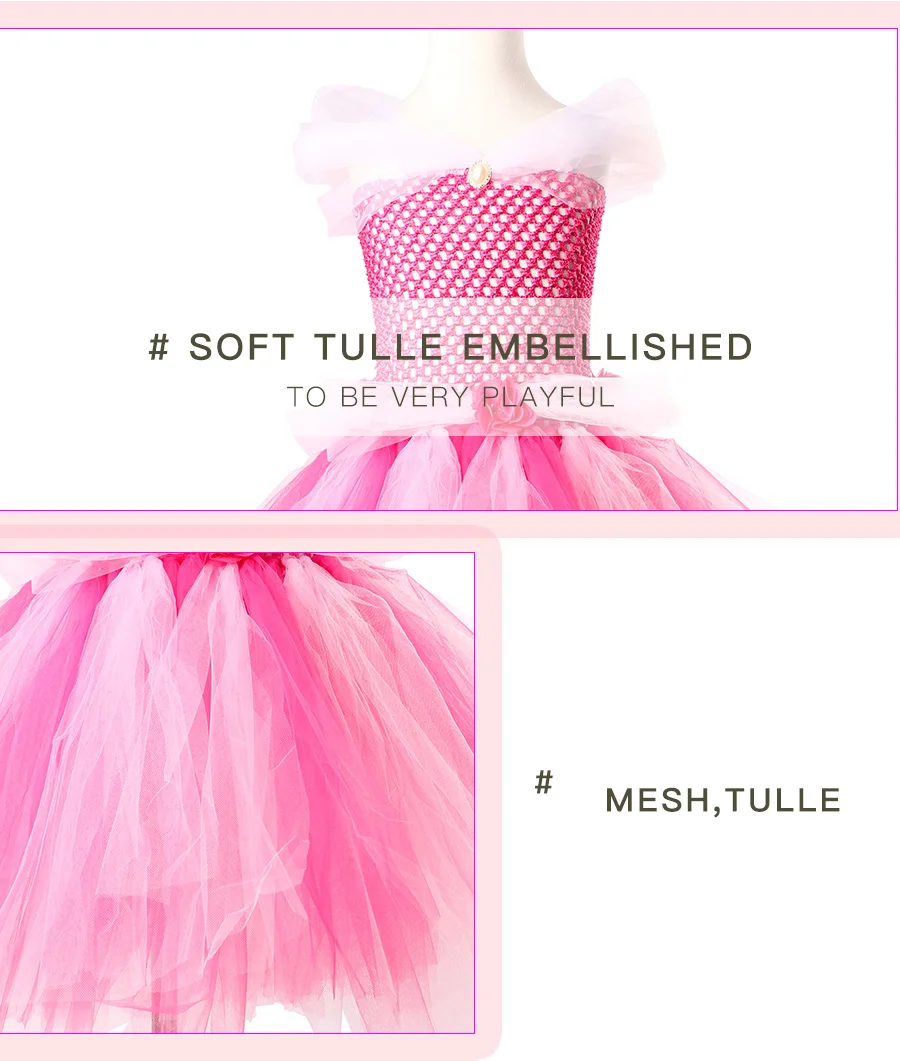 Princess Girls Sleeping Beauty Tulle Tutu Dress Children Fancy Cosplay Aurora Clothes Kids Halloween Birthday Party (4)