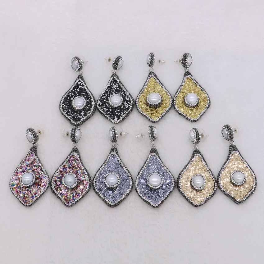 Fashion Bling bling petal shape earrings pay rhinestone& pearls jewelry Wholesale gift for lady 1500 | Украшения и аксессуары