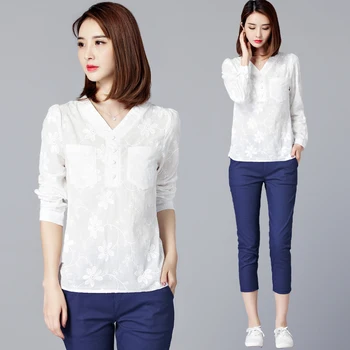 2xl plus big size blusas feminina 2017 new korean spring autumn women new embroidery white long-sleeved shirt female loose A3086
2xl plus big size blusas feminina 2017 new korean spring autumn women new embroidery white long-sleeved shirt female loose A3086