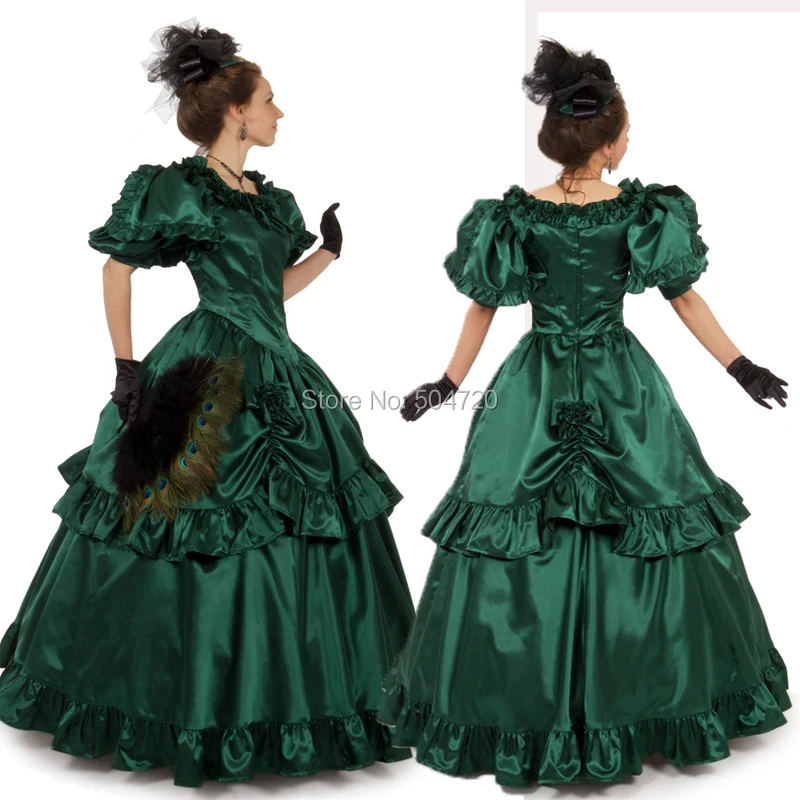 19 Century Retro Green Taffte Victorian Eras Regency Civil War Revolutionary Halloween dress HL-112 
19 Century Retro Green Taffte Victorian Eras Regency Civil War Revolutionary Halloween dress HL-112