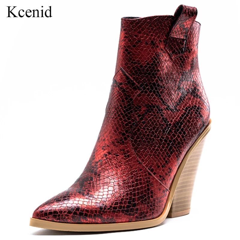 Kcenid Red snake print ankle boots for women wedge heel runway women shoes winter pointed toe zipper western boots size 33-44 46
Kcenid Red snake print ankle boots for women wedge heel runway women shoes winter pointed toe zipper western boots size 33-44 46