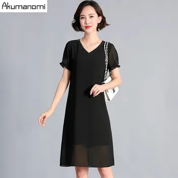 Summer Dress Women 2019 Plus Size Casual Black Beading V-neck Short Sleeve A-line Above Chiffon Dress Vestidos Verano Robe Femme
Summer Dress Women 2019 Plus Size Casual Black Beading V-neck Short Sleeve A-line Above Chiffon Dress Vestidos Verano Robe Femme