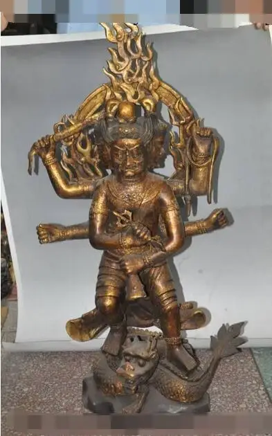 S3502 37"china tibet buddhism bronze gilt 3 head 6 arms buddha god stand dragon statue
S3502 37"china tibet buddhism bronze gilt 3 head 6 arms buddha god stand dragon statue