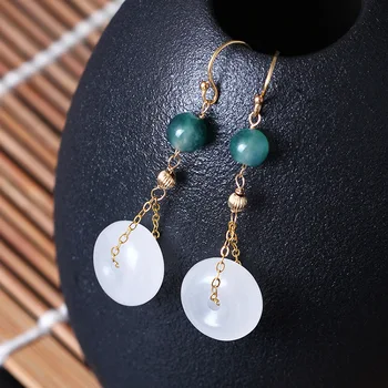 14k Gold Plated Drop Jade Earrings For Women Elegant Long Design Vintage Peace Buckle Shifting Good Luck Fine Jewelry
14k Gold Plated Drop Jade Earrings For Women Elegant Long Design Vintage Peace Buckle Shifting Good Luck Fine Jewelry