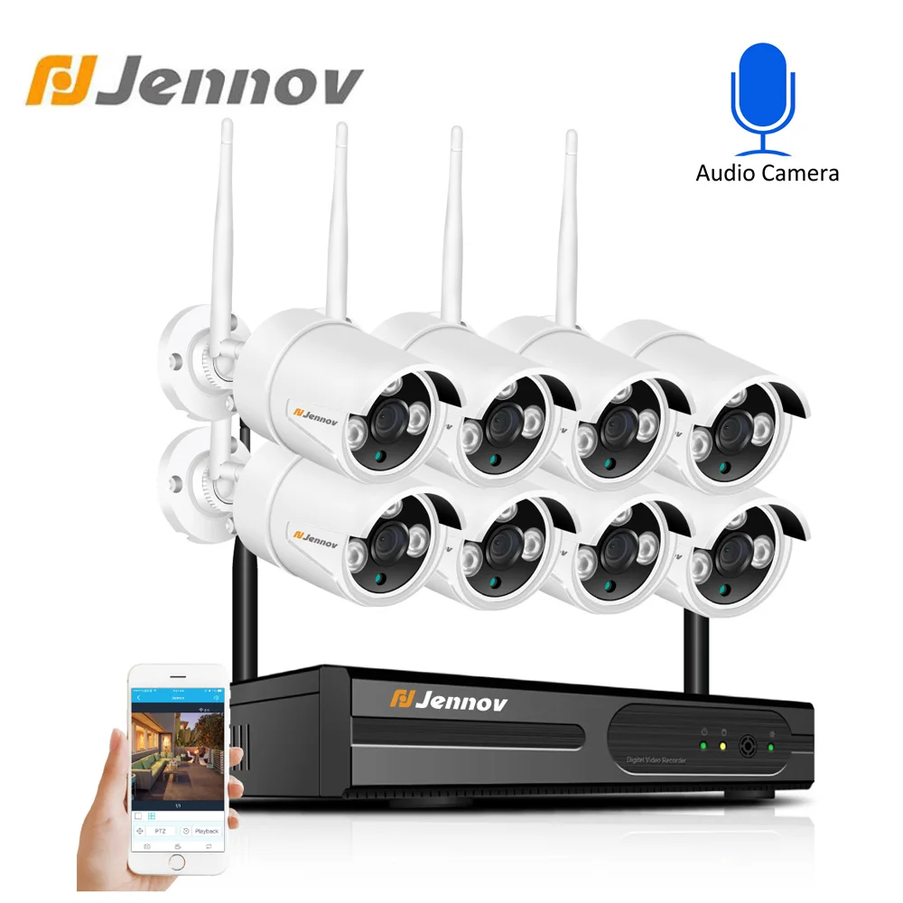 

Jennov 8CH NVR Security Camera System Wifi 2MP 1080P Audio Sound Outdoor Wireless CCTV IP Camera Video Surveillance Kit 3TB HDD