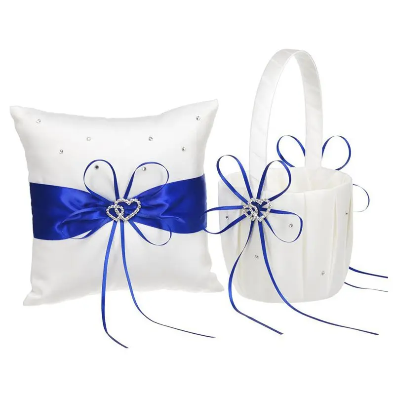2 Heart Rhinestones Ivory Satin Flower Girl Basket And Ring Pillow Set for Wedding Royal Blue
2 Heart Rhinestones Ivory Satin Flower Girl Basket And Ring Pillow Set for Wedding Royal Blue