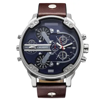 

Luxury Men Watches Quartz Watch Men Fashion Wristwatches Leather Watch band Date Dual Time Display Military Watches Men Cagarny