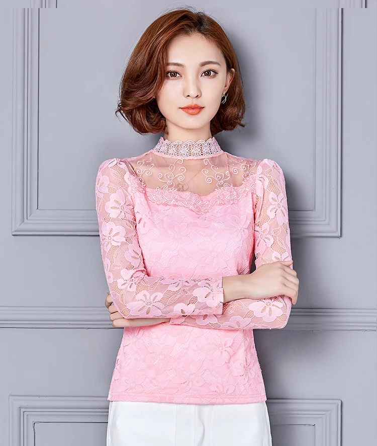 Womens Blouse Shirt 2020 Black White Sexy Long Casual Long Sleeve Lace Blusas Under Shirts Elastic Tops and Blouses Women New