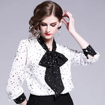 2019 New Spring Summer Womens Chiffon Blouses Elegant Bow Collar Star Print Ladies Shirts and Tops for Office Work
2019 New Spring Summer Womens Chiffon Blouses Elegant Bow Collar Star Print Ladies Shirts and Tops for Office Work