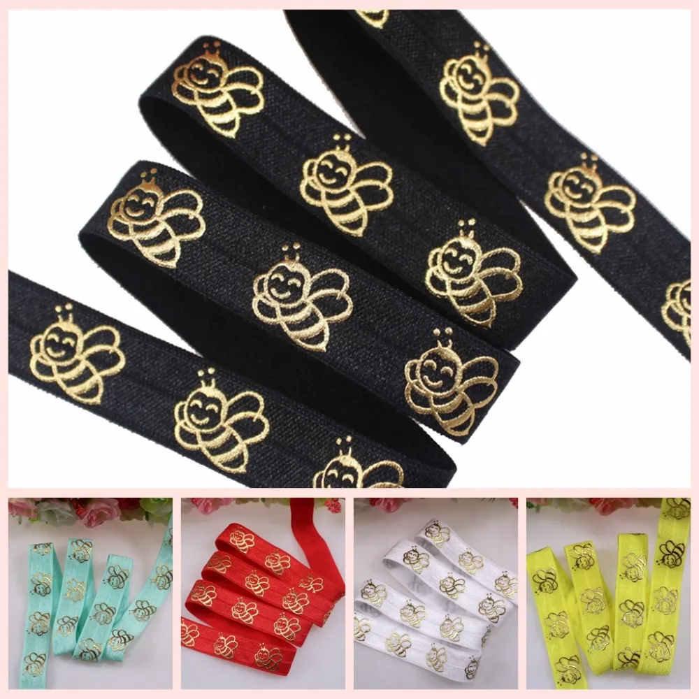 New! ! 5 Colors Gold foil bees fold over elastic, cute honeybee printed foe elastic for hair accessaries 50yards/lot
New! ! 5 Colors Gold foil bees fold over elastic, cute honeybee printed foe elastic for hair accessaries 50yards/lot