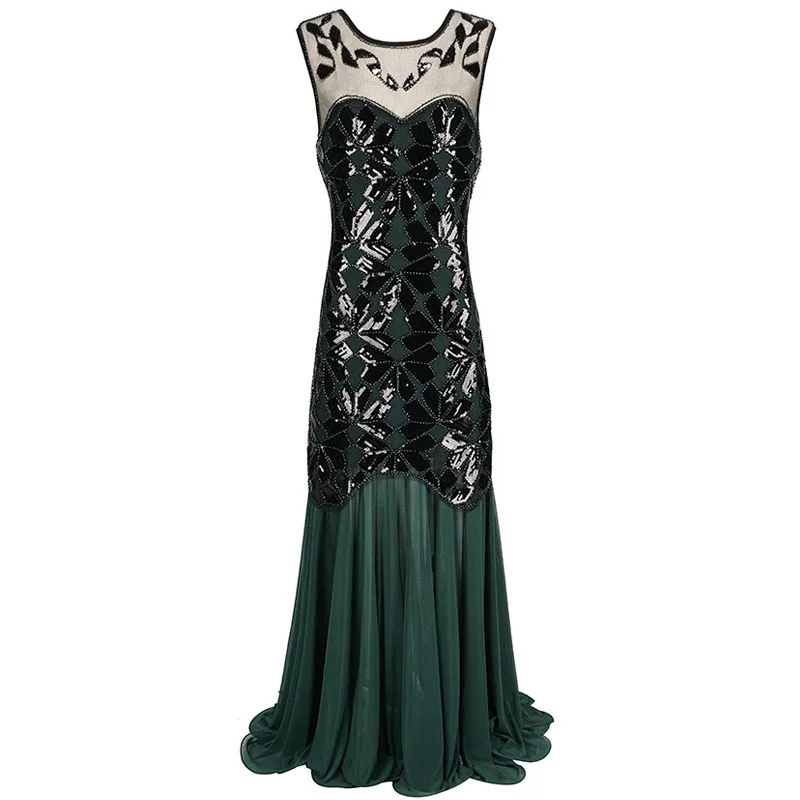 Женское винтажное платье 1920 Gatsby Flapper длинное вечернее из сетчатого материала