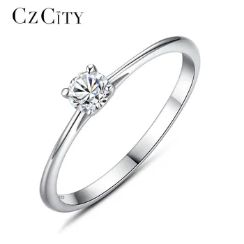 

CZCITY Brand 925 Sterling Silver Rings Simple Classic 4mm Cubic Zirconia 925 Silver Finger Ring Romantic Bridal Wedding Jewelry