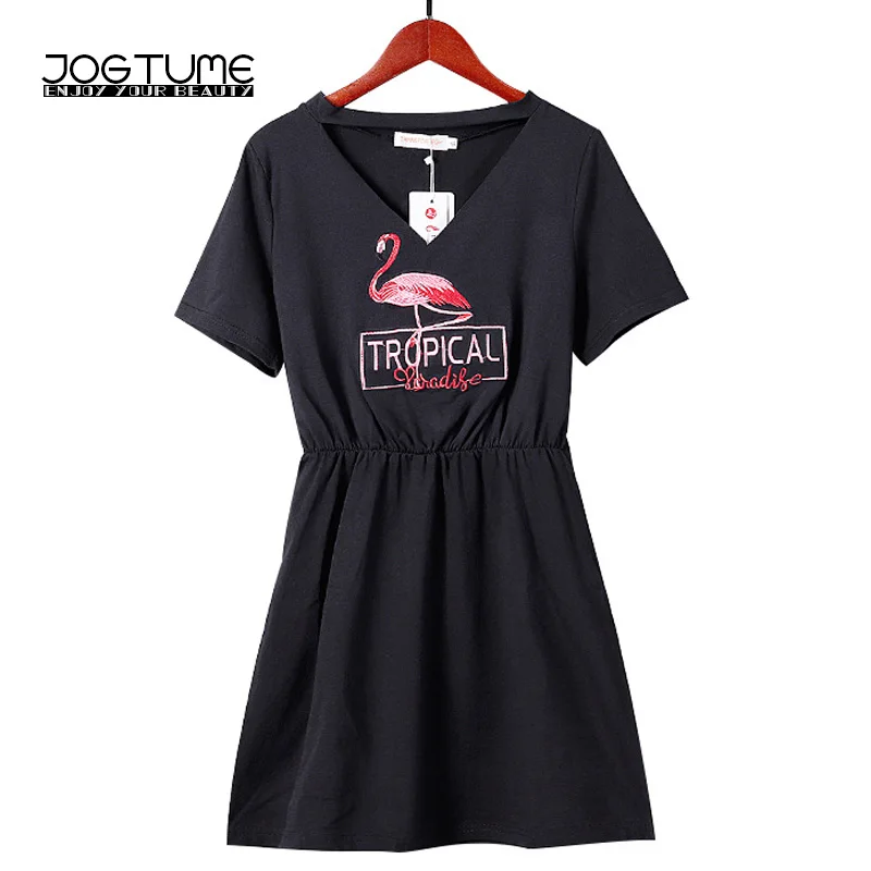 Flamingo Women Dress 2018 Summer Black V Neck Embroidery Plus Size Midi Dress Short Sleeve Female Casual A-Line Dresses Cotton
Flamingo Women Dress 2018 Summer Black V Neck Embroidery Plus Size Midi Dress Short Sleeve Female Casual A-Line Dresses Cotton