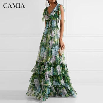 CAMIA Summer Green Layered Floral Print Dress V-neck Elastic with Lace Short Sleeve Slim Waist Bow Large Hem Long Dress
CAMIA Summer Green Layered Floral Print Dress V-neck Elastic with Lace Short Sleeve Slim Waist Bow Large Hem Long Dress