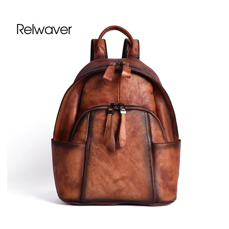 Relwaver leather backpack natural cow leather school vintage punk style gradual brown 15" women zipper casual travel backpack 
Relwaver leather backpack natural cow leather school vintage punk style gradual brown 15" women zipper casual travel backpack